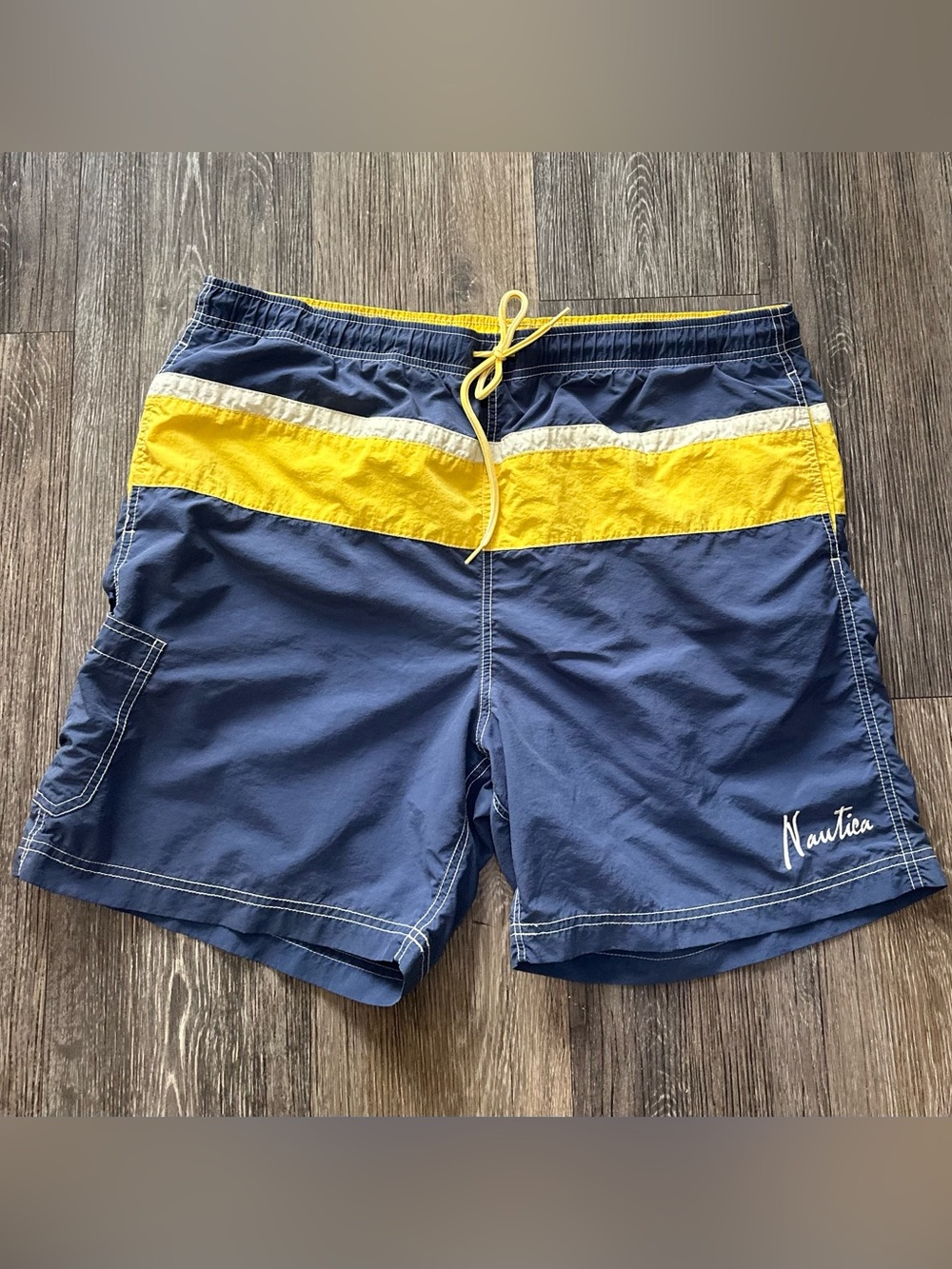 Nautica Men’s Navy, Yellow and White Board Shorts